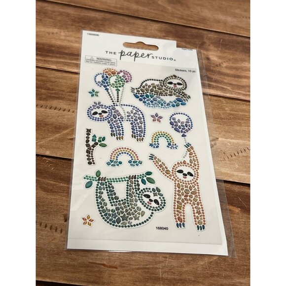 Sloth Gem Stickers 10 Pc By The Paper Studio TREE BALLOONS RAINBOW - Picture 3 of 3